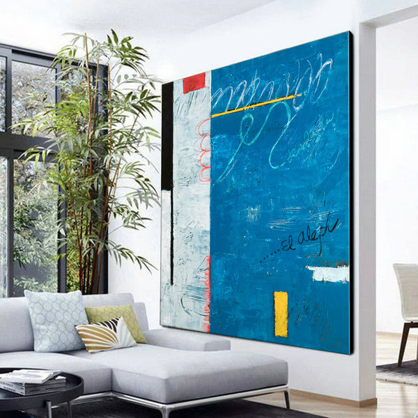 Imaginary Space in Original Acrylic Abstract Modern Blue Painting, Contemporary Large Canvas Wall Art | The Aleph