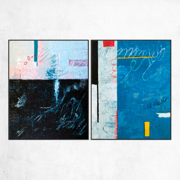 2 Set of Modern Abstract Original Painting, Canvas Wall Art | The South + The Aleph (Vertical Ver.)