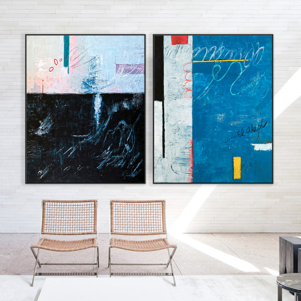 2 Set of Modern Abstract Original Painting, Canvas Wall Art | The South + The Aleph (Vertical Ver.)
