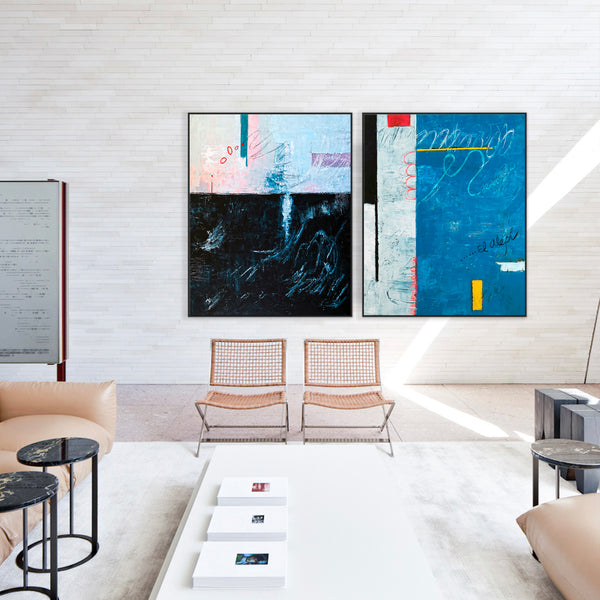 2 Set of Modern Abstract Original Painting, Canvas Wall Art | The South + The Aleph (Vertical Ver.)