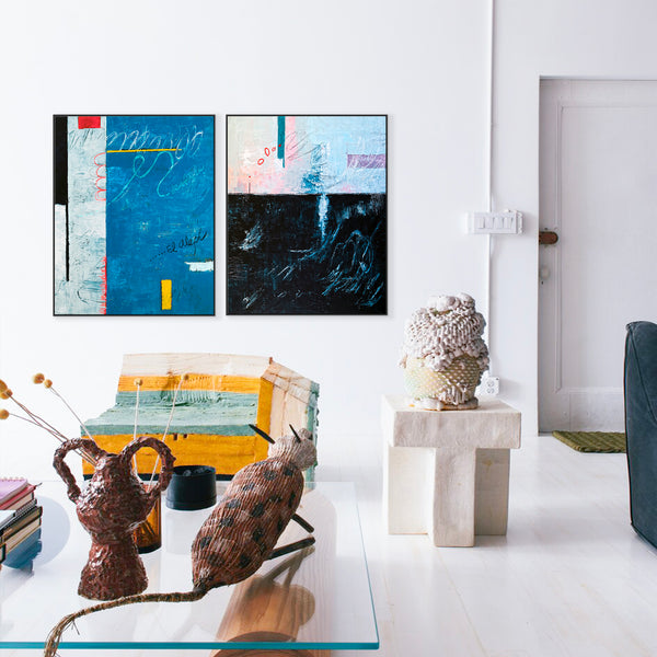 2 Set of Modern Abstract Original Painting, Canvas Wall Art | The South + The Aleph (Vertical Ver.)