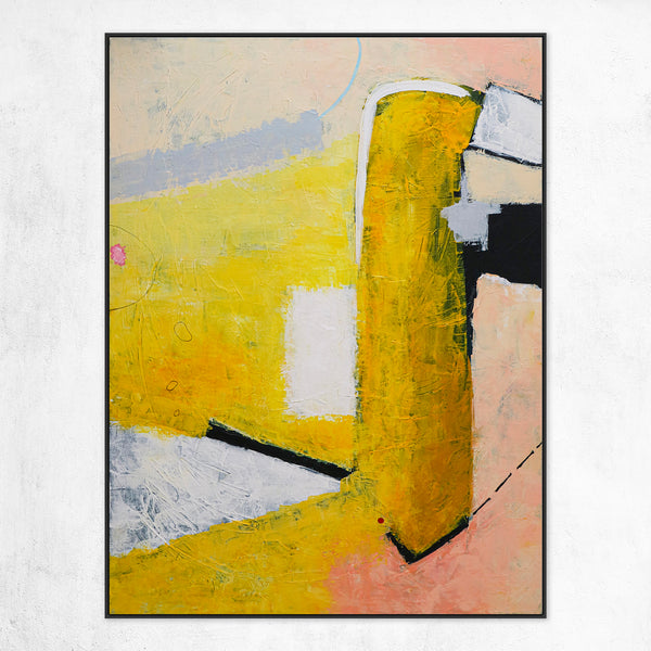 Vibrant Yellow Modern Abstract Original Painting, Canvas Wall Art Expressing Liveliness | The dream of a red dot