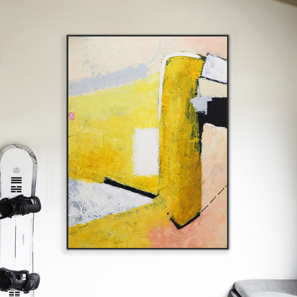 Vibrant Yellow Modern Abstract Original Painting, Canvas Wall Art Expressing Liveliness | The dream of a red dot