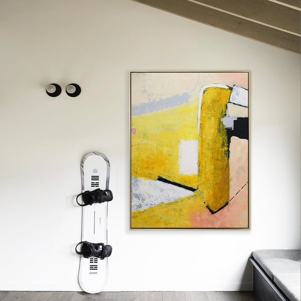 Vibrant Yellow Modern Abstract Original Painting, Canvas Wall Art Expressing Liveliness | The dream of a red dot