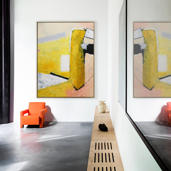 Vibrant Yellow Modern Abstract Original Painting, Canvas Wall Art Expressing Liveliness | The dream of a red dot