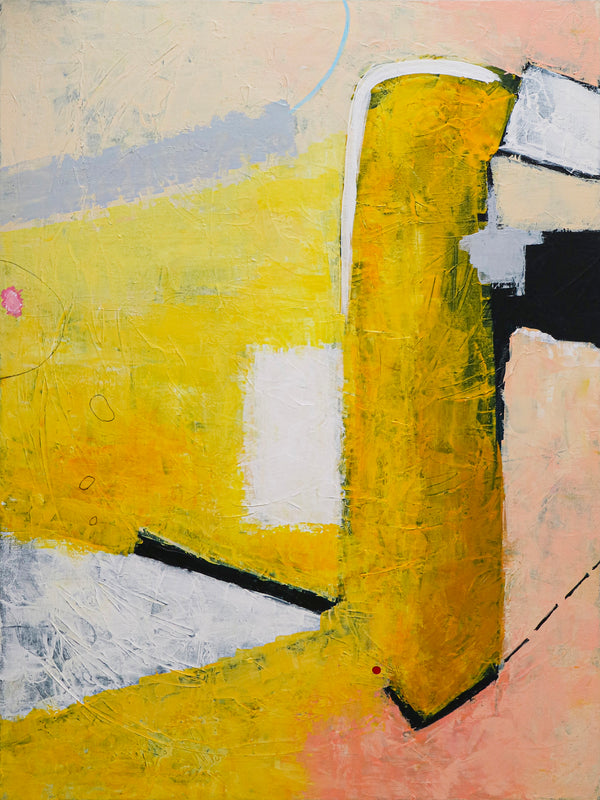 Vibrant Yellow Modern Abstract Original Painting, Canvas Wall Art Expressing Liveliness | The dream of a red dot