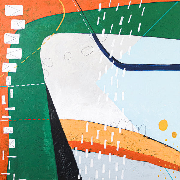 Playful Modern Large Abstract Original Painting in Green and Orange, Canvas Wall Art | The horizon of thought