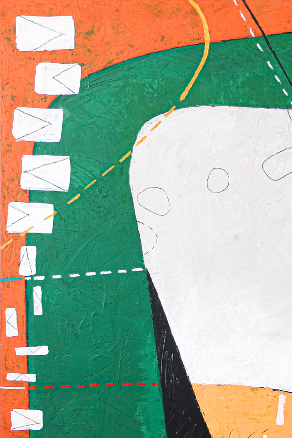 Playful Modern Large Abstract Original Painting in Green and Orange, Canvas Wall Art | The horizon of thought