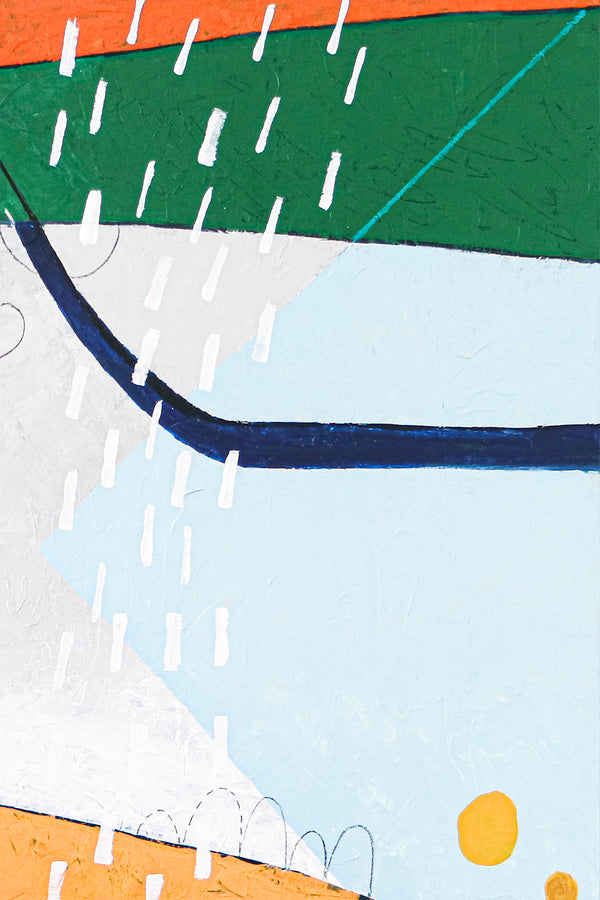 Playful Modern Large Abstract Original Painting in Green and Orange, Canvas Wall Art | The horizon of thought