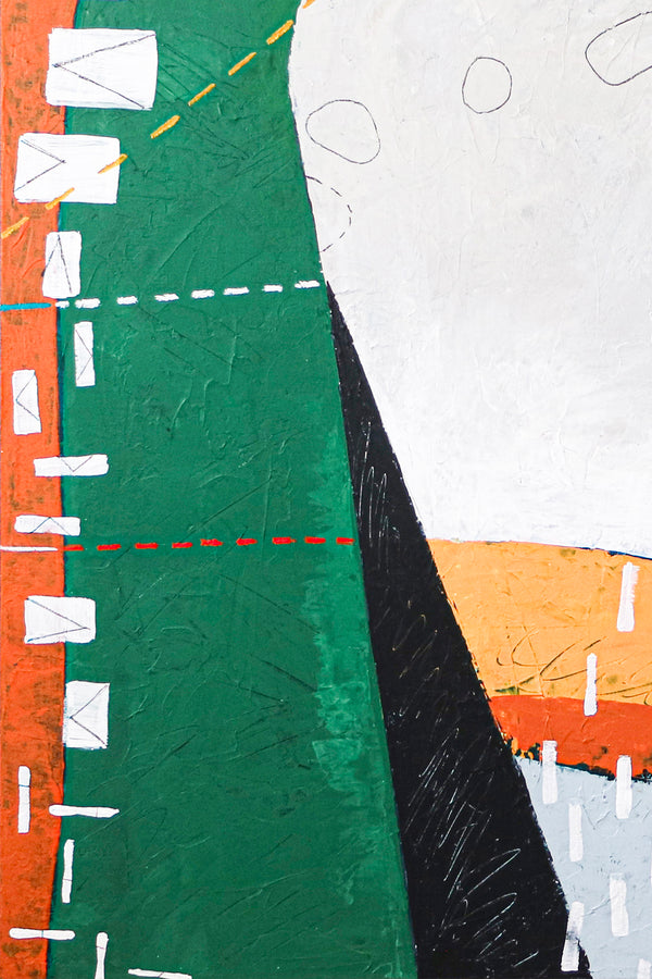 Playful Modern Large Abstract Original Painting in Green and Orange, Canvas Wall Art | The horizon of thought