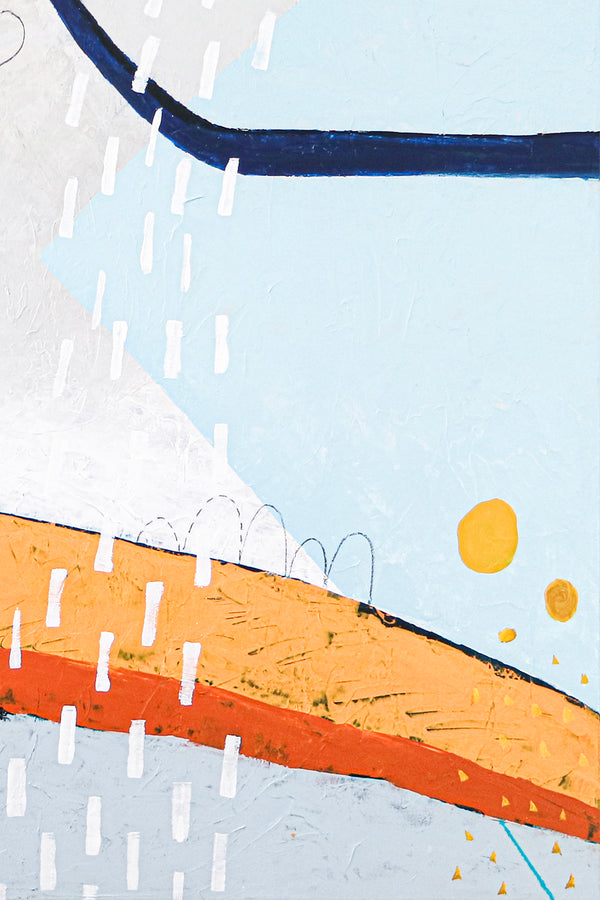 Playful Modern Large Abstract Original Painting in Green and Orange, Canvas Wall Art | The horizon of thought