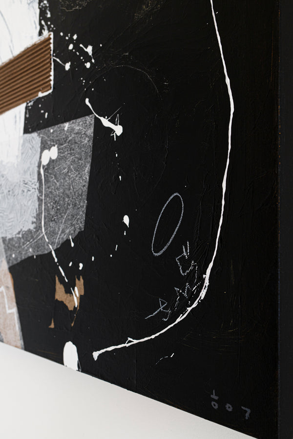 Black & White Original Abstract Mixed Media Painting, Modern Canvas Wall Art Reflecting Subtle Serenity | The night scene (32"x40")