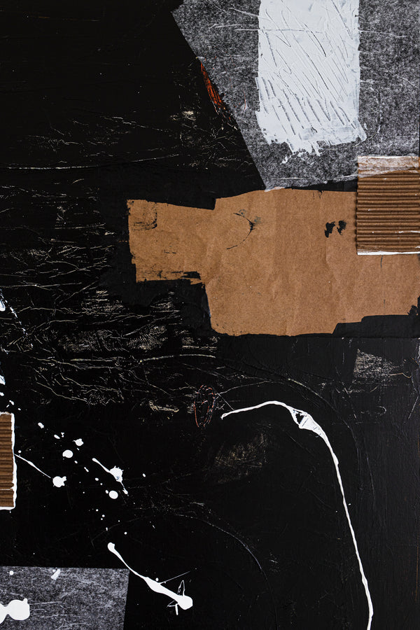 Black & White Original Abstract Mixed Media Painting, Modern Canvas Wall Art Reflecting Subtle Serenity | The night scene (32"x40")