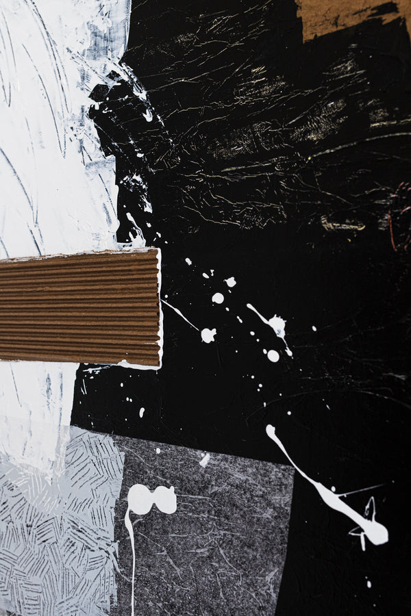 Black & White Original Abstract Mixed Media Painting, Modern Canvas Wall Art Reflecting Subtle Serenity | The night scene (32"x40")