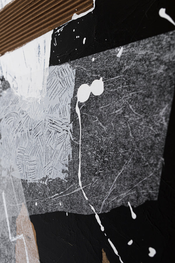 Black & White Original Abstract Mixed Media Painting, Modern Canvas Wall Art Reflecting Subtle Serenity | The night scene (32"x40")