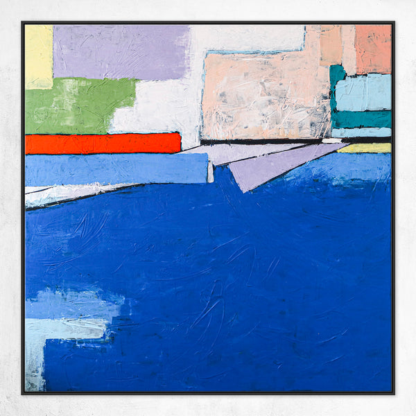 Refreshing Seascape in Minimalist Modern Abstract Original Painting, Blue Color Large Canvas Wall Art | There