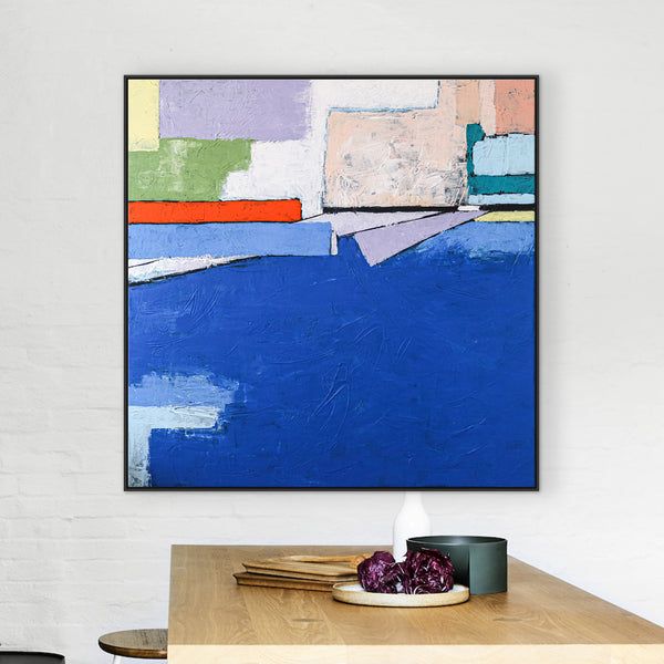 Refreshing Seascape in Minimalist Modern Abstract Original Painting, Blue Color Large Canvas Wall Art | There