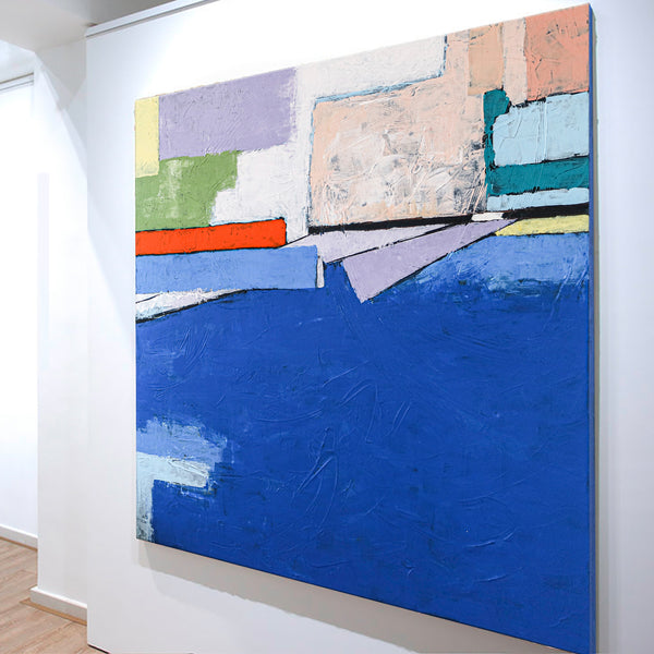 Refreshing Seascape in Minimalist Modern Abstract Original Painting, Blue Color Large Canvas Wall Art | There