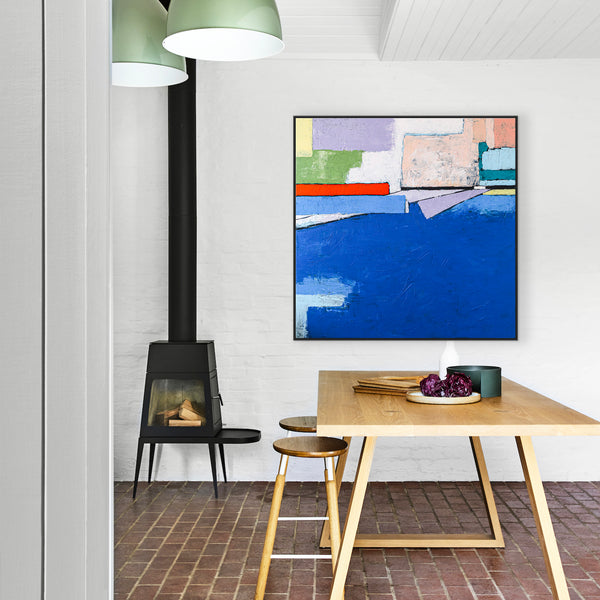 Refreshing Seascape in Minimalist Modern Abstract Original Painting, Blue Color Large Canvas Wall Art | There