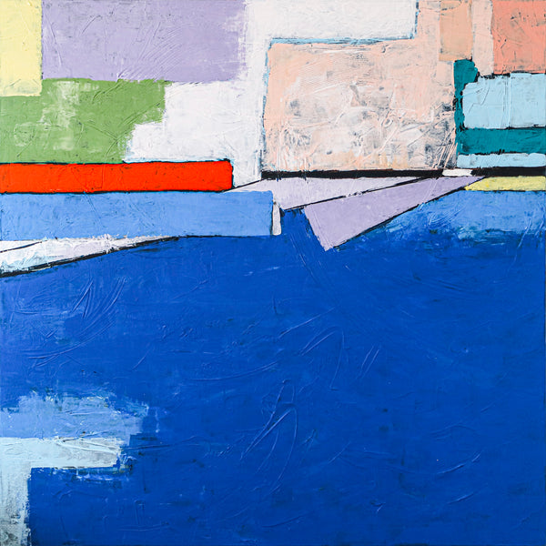 Refreshing Seascape in Minimalist Modern Abstract Original Painting, Blue Color Large Canvas Wall Art | There