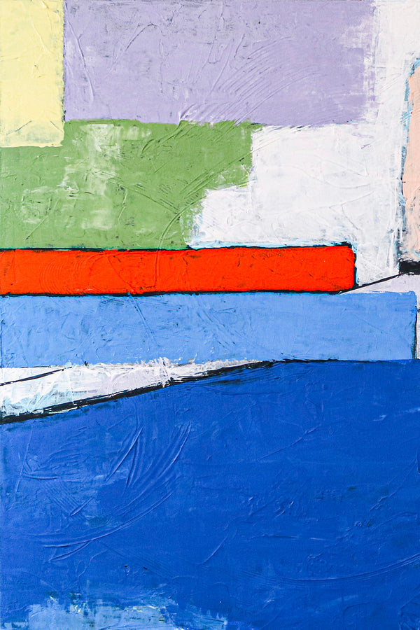 Refreshing Seascape in Minimalist Modern Abstract Original Painting, Blue Color Large Canvas Wall Art | There