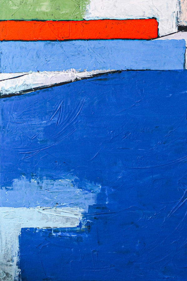 Refreshing Seascape in Minimalist Modern Abstract Original Painting, Blue Color Large Canvas Wall Art | There