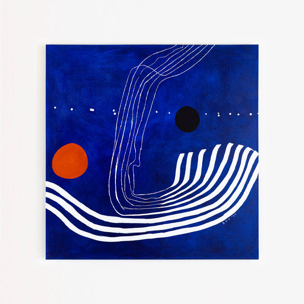 Abstract Original Oil Painting, Canvas Wall Art Capturing the Surreal Beauty of a Crimson Lunar Rise | The red moon in the blue evening (48"x48")