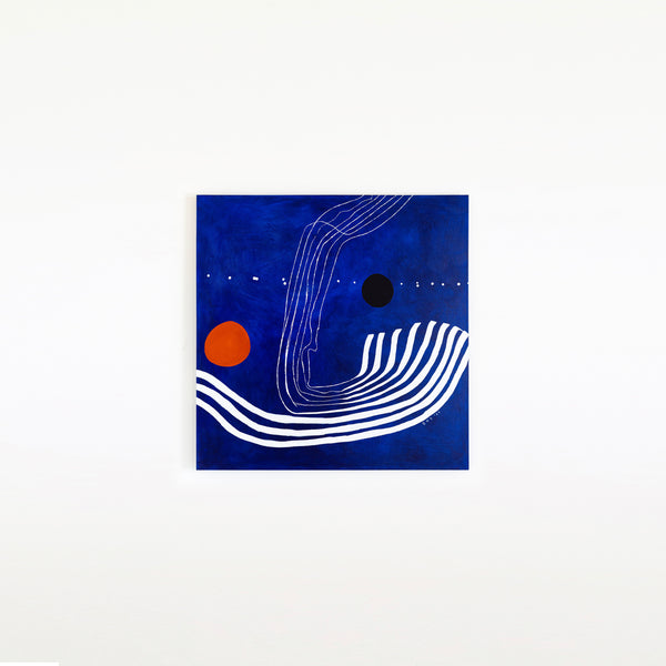 Abstract Original Oil Painting, Canvas Wall Art Capturing the Surreal Beauty of a Crimson Lunar Rise | The red moon in the blue evening (48"x48")