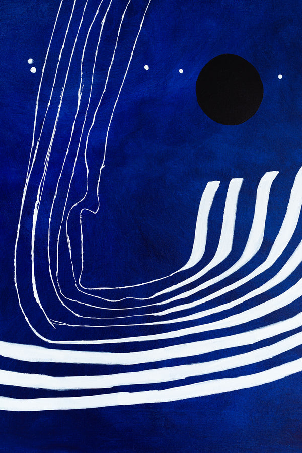 Abstract Original Oil Painting, Canvas Wall Art Capturing the Surreal Beauty of a Crimson Lunar Rise | The red moon in the blue evening (48"x48")