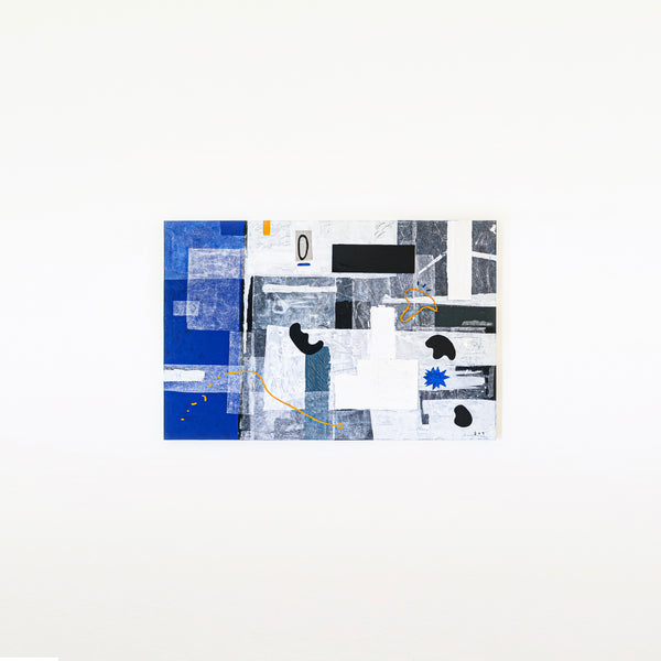 Calm Modern Abstract Geometric Original Painting, Mixed Media & Blue Canvas Wall Art | Thinking of a night sea (72"x48")