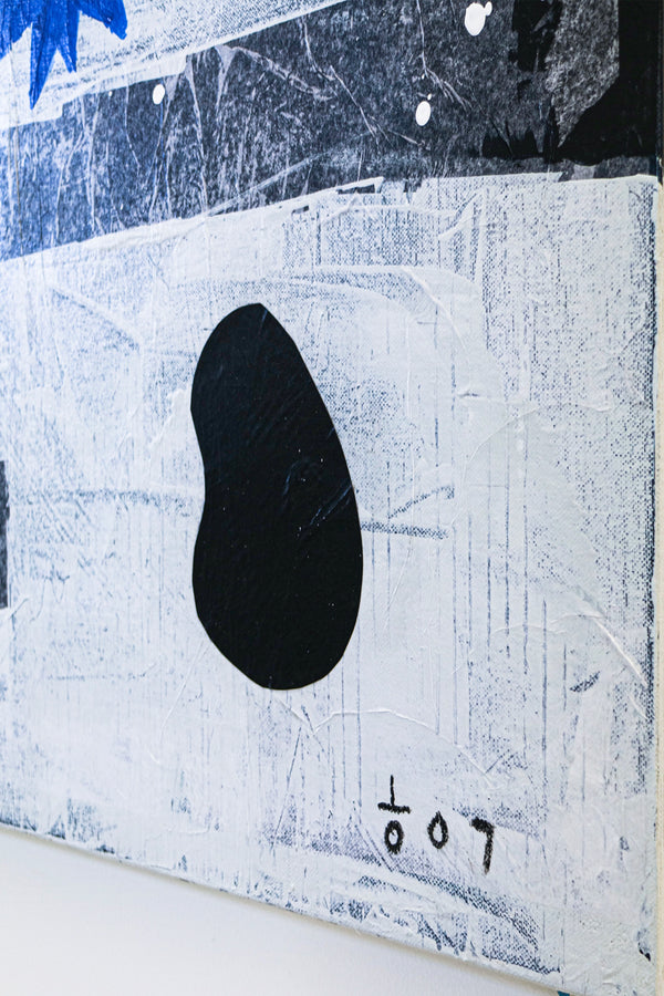Calm Modern Abstract Geometric Original Painting, Mixed Media & Blue Canvas Wall Art | Thinking of a night sea (72"x48")