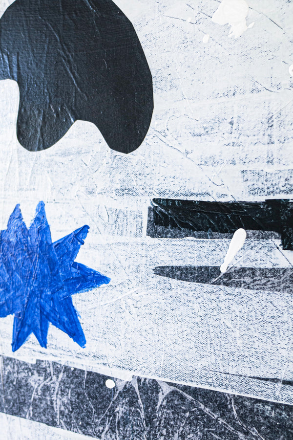 Calm Modern Abstract Geometric Original Painting, Mixed Media & Blue Canvas Wall Art | Thinking of a night sea (72"x48")