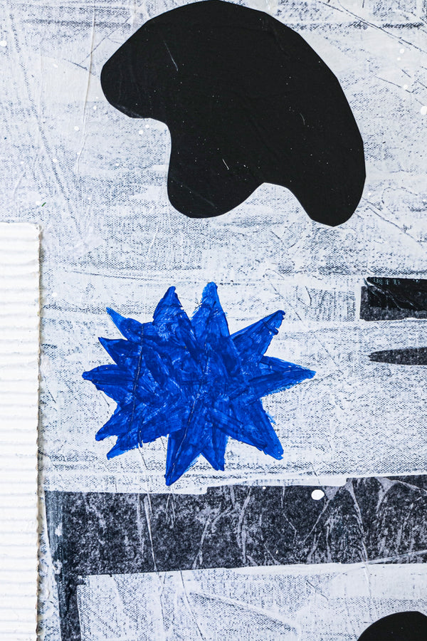 Calm Modern Abstract Geometric Original Painting, Mixed Media & Blue Canvas Wall Art | Thinking of a night sea (72"x48")