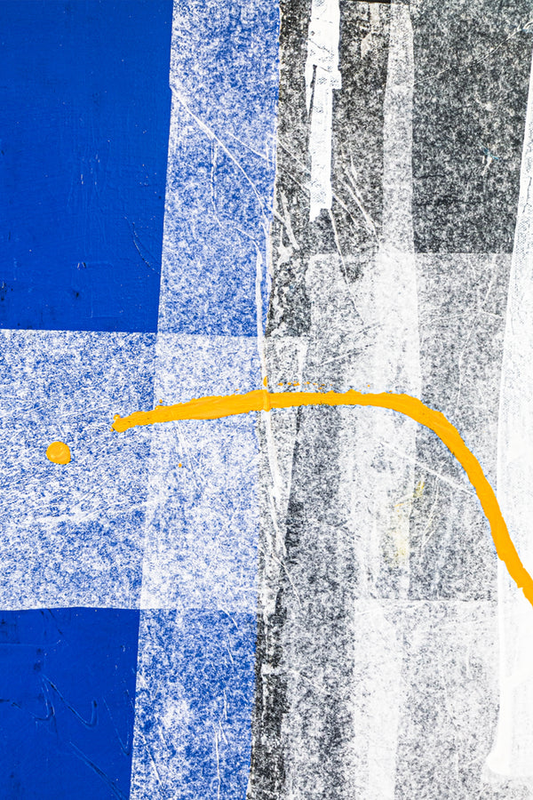 Calm Modern Abstract Geometric Original Painting, Mixed Media & Blue Canvas Wall Art | Thinking of a night sea (72"x48")
