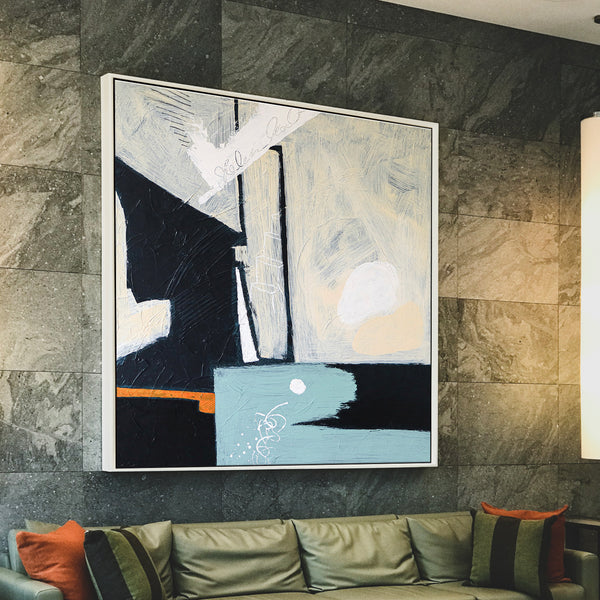 Contemplative Modern Abstract Original Acrylic Painting, Minimalist Canvas Wall Art of Spatial Gaps | Through space