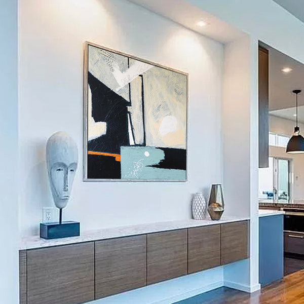 Contemplative Modern Abstract Original Acrylic Painting, Minimalist Canvas Wall Art of Spatial Gaps | Through space