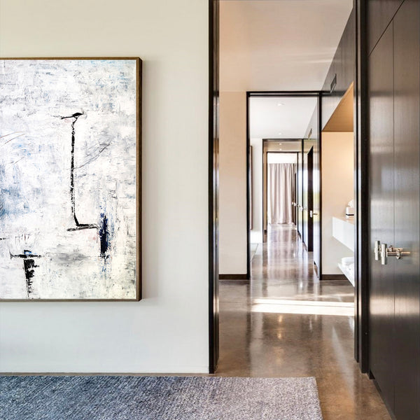 Minimalism Original Abstract Painting in Acrylic, Large Black & White Contemporary Modern Canvas Wall Art | Trace