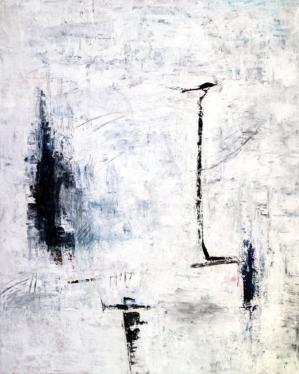 Minimalism Original Abstract Painting in Acrylic, Large Black & White Contemporary Modern Canvas Wall Art | Trace