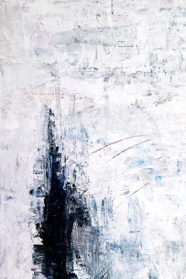 Minimalism Original Abstract Painting in Acrylic, Large Black & White Contemporary Modern Canvas Wall Art | Trace