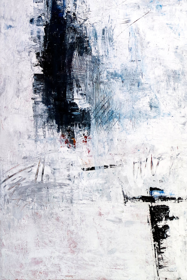 Minimalism Original Abstract Painting in Acrylic, Large Black & White Contemporary Modern Canvas Wall Art | Trace