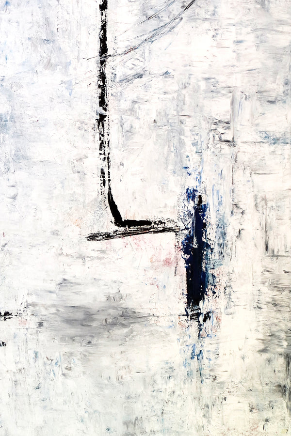 Minimalism Original Abstract Painting in Acrylic, Large Black & White Contemporary Modern Canvas Wall Art | Trace