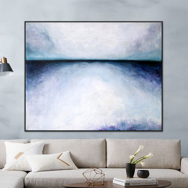 Evoke Serenity in Modern Minimalist Original Painting, Large Canvas Art Depicting Sky and Sea | Tranquil morning