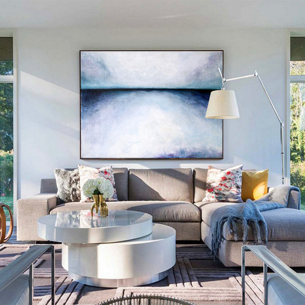 Evoke Serenity in Modern Minimalist Original Painting, Large Canvas Art Depicting Sky and Sea | Tranquil morning