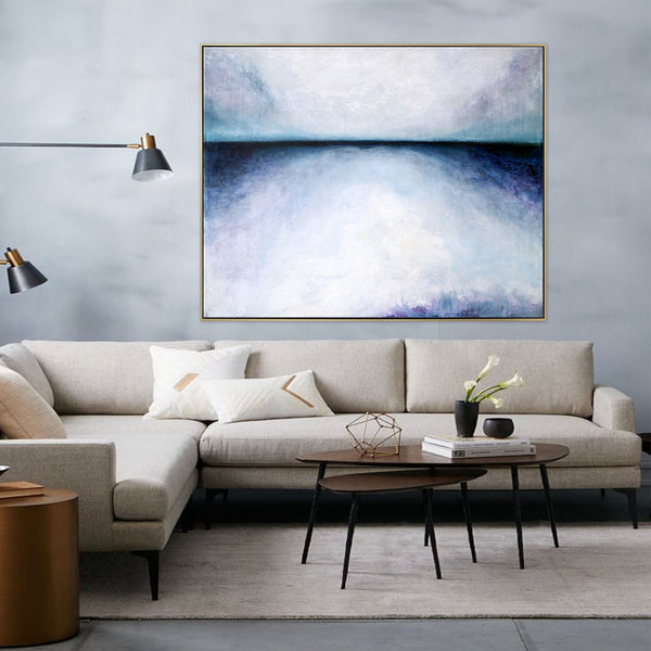Evoke Serenity in Modern Minimalist Original Painting, Large Canvas Art Depicting Sky and Sea | Tranquil morning