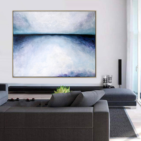 Evoke Serenity in Modern Minimalist Original Painting, Large Canvas Art Depicting Sky and Sea | Tranquil morning