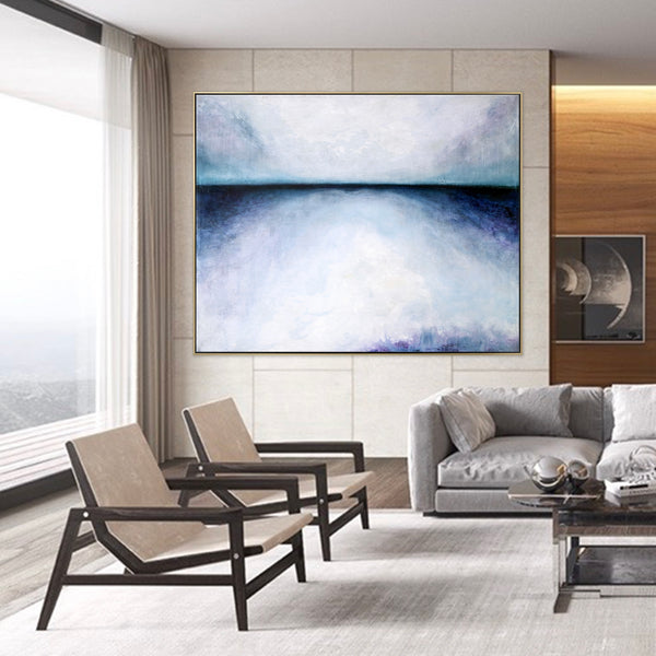 Evoke Serenity in Modern Minimalist Original Painting, Large Canvas Art Depicting Sky and Sea | Tranquil morning