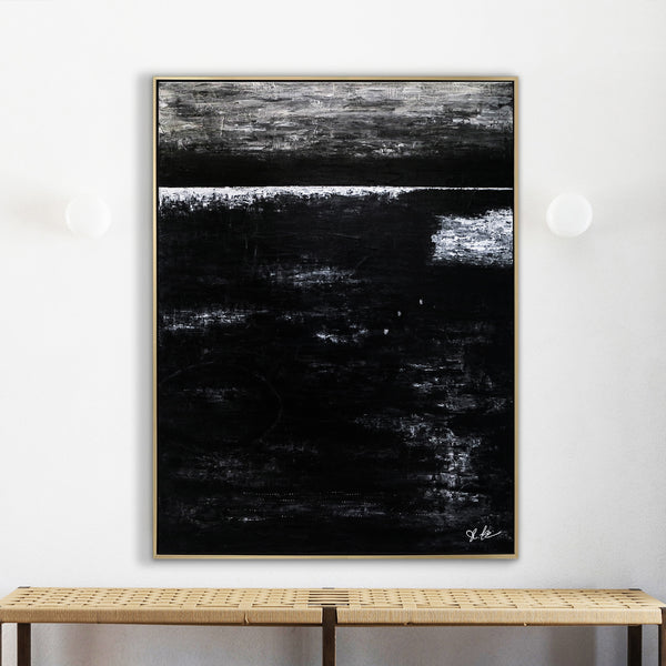 Modern Expressionism Abstract Painting, Black & White Canvas Art in Monochromatic Minimalism | Black Abstract II