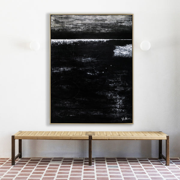 Modern Expressionism Abstract Painting, Black & White Canvas Art in Monochromatic Minimalism | Black Abstract II