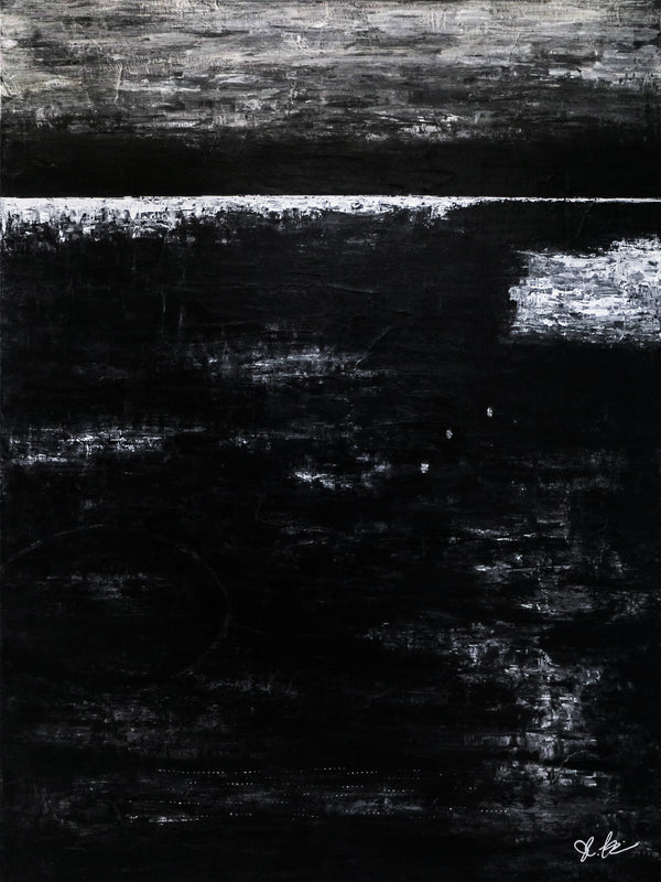 Modern Expressionism Abstract Painting, Black & White Canvas Art in Monochromatic Minimalism | Black Abstract II