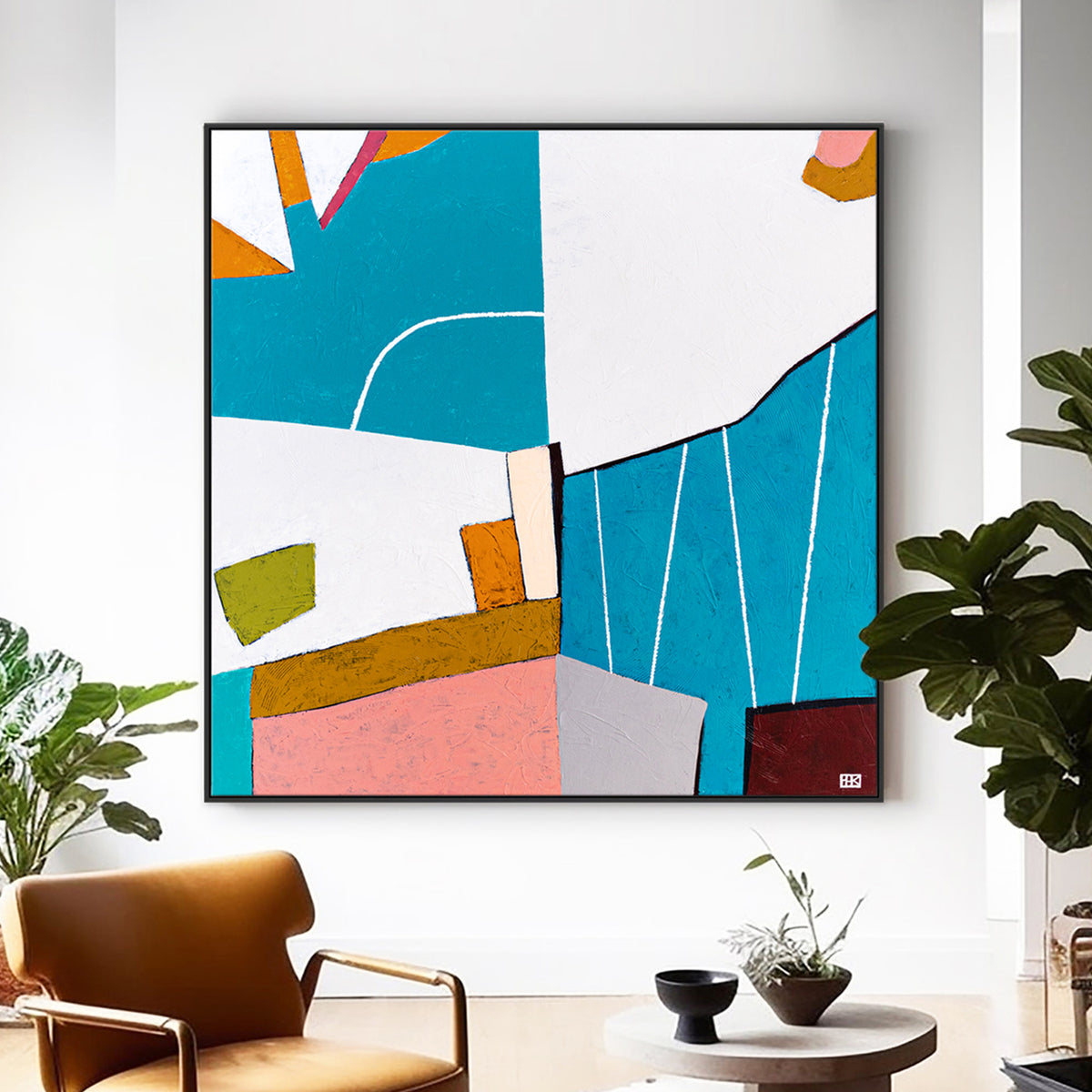 Modern Minimalist Painting - Colorful, abstract art for small space. buy Original, acrylic and ink artwork on birch wood. Unique gift for anyone